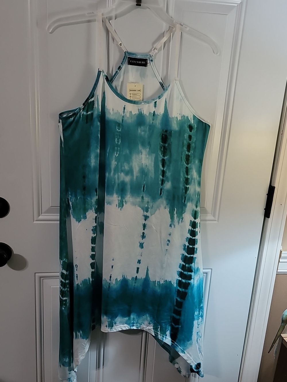 Teal Tie-Dye Handkerchief Hem Dress